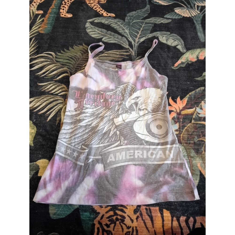 Y2K Hot Kiss Eagle Biker Cami Tank Top Tie Dye Pink Purple Size Medium USA Theme